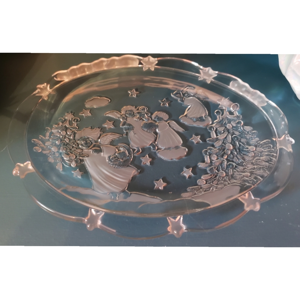 🎄PLATTER Christmas Angels Glass Serving Platter